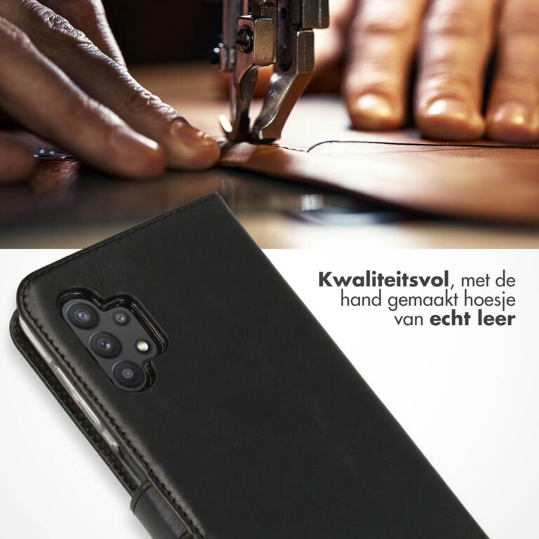 Selencia Echt Lederen Bookcase Samsung Galaxy A32 (5G) - Zwart - Afbeelding 4