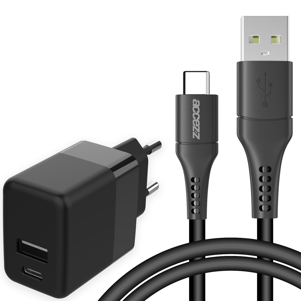 Accezz Wall Charger met USB-C naar USB kabel – Oplader – 20 Watt – 1 meter – Zwart