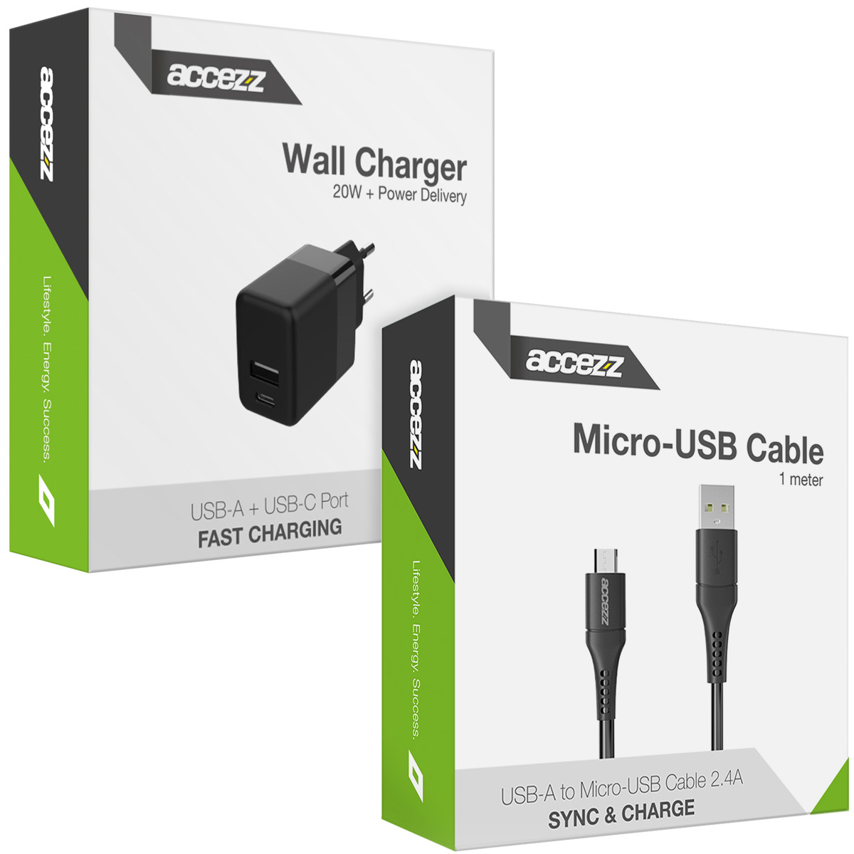 Accezz Wall Charger 20W + Micro-USB naar USB kabel - 1 meter - Zwart - Afbeelding 10