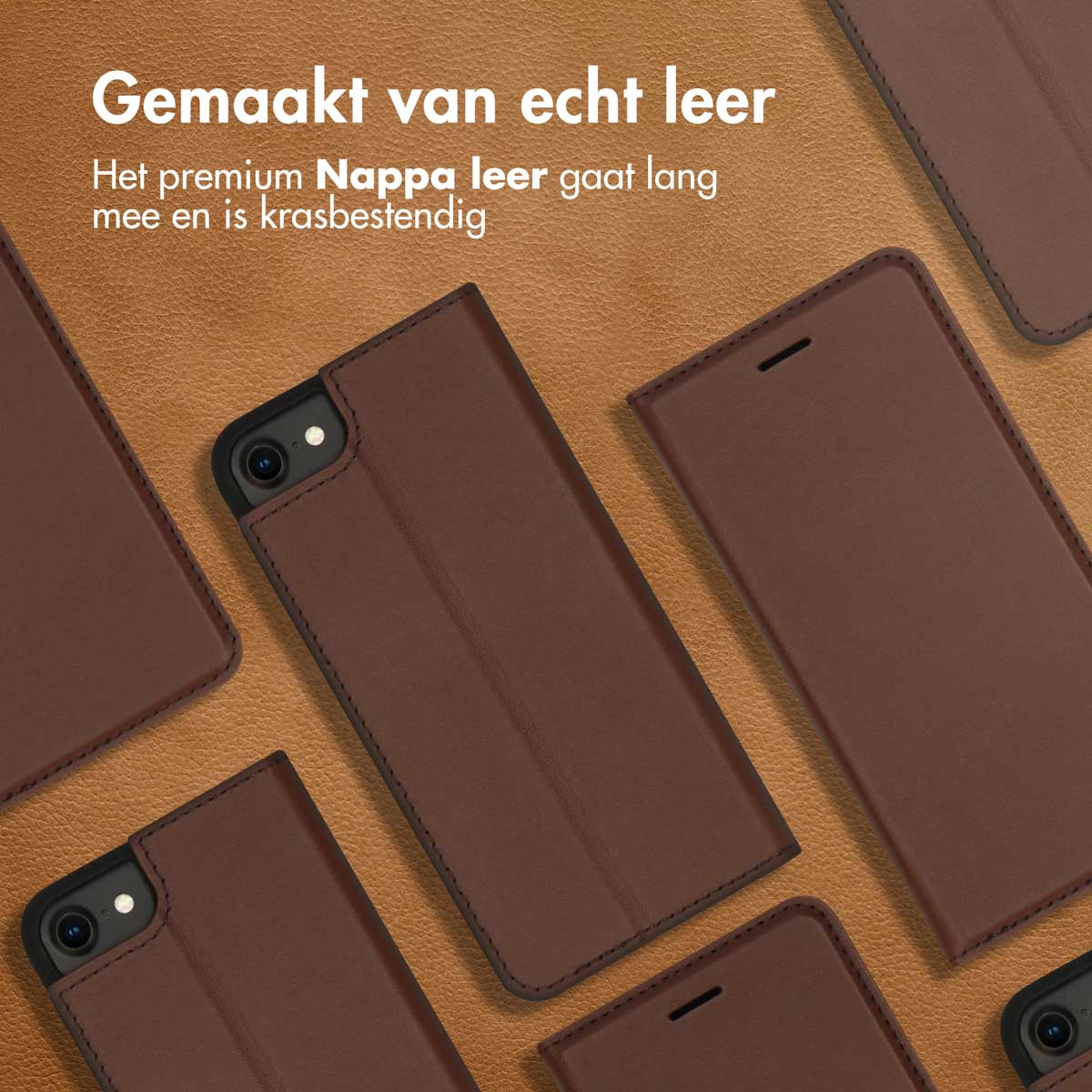 Accezz Premium Leather Slim Bookcase Apple iPhone SE (2022 / 2020) / 8 / 7 / 6(s) - Bruin - Afbeelding 4