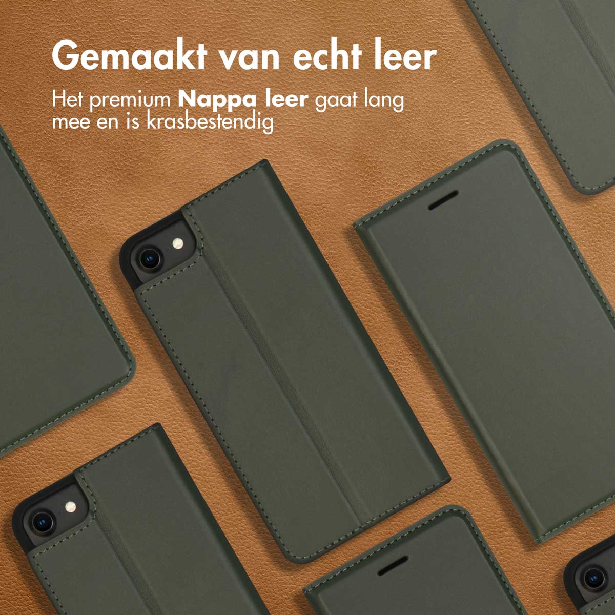 Accezz Premium Leather Slim Bookcase Apple iPhone SE (2022 / 2020) / 8 / 7 / 6(s) - Groen - Afbeelding 4