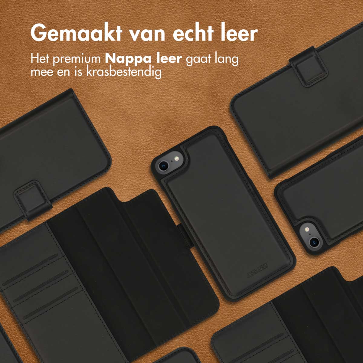 Accezz Premium Leather 2 in 1 Wallet Bookcase Apple iPhone SE (2022 / 2020) / 8 / 7 / 6(s) - Zwart - Afbeelding 4