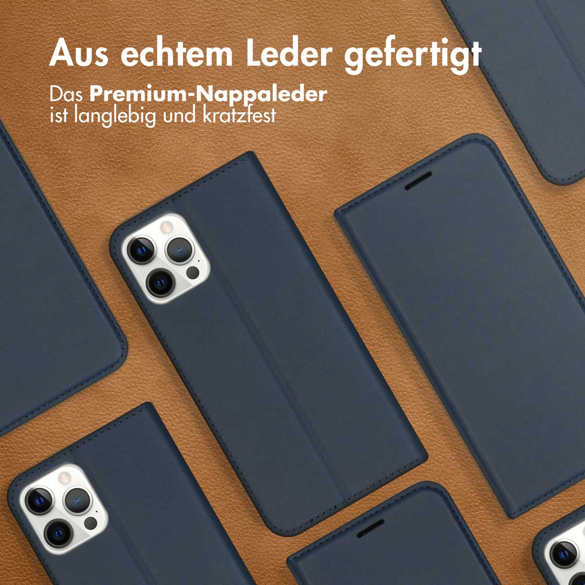 Accezz Premium Leather Slim Bookcase Apple iPhone 12 (Pro) - Donkerblauw - Afbeelding 2