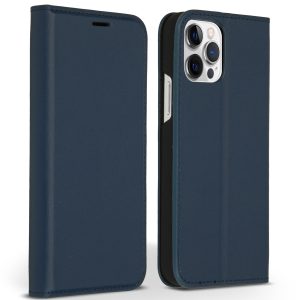 Accezz Premium Leather Slim Bookcase Apple iPhone 12 (Pro) - Donkerblauw