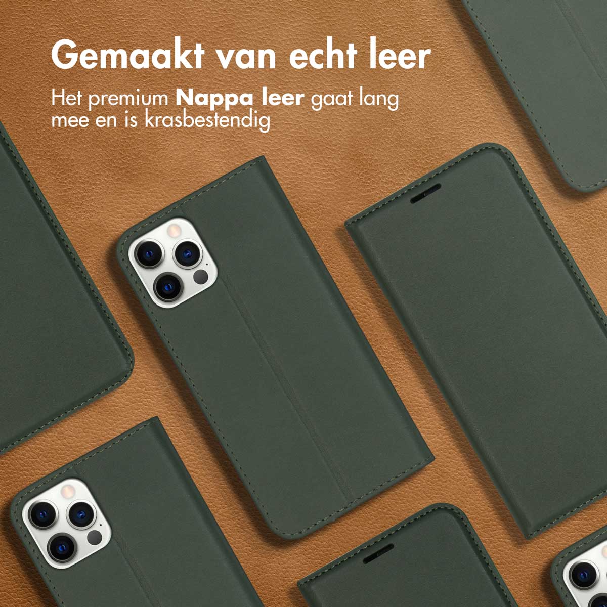 Accezz Premium Leather Slim Bookcase Apple iPhone 12 (Pro) - Groen - Afbeelding 6