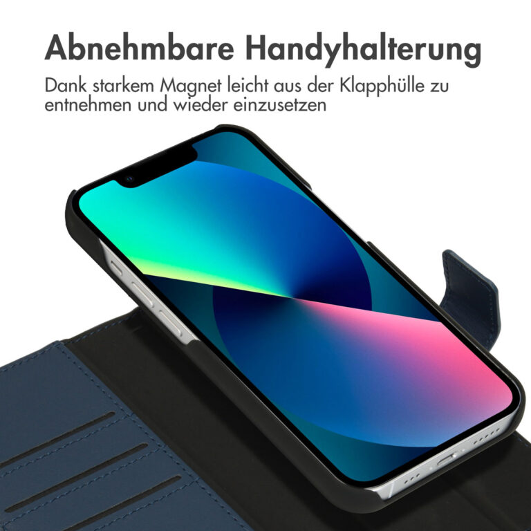 Accezz Premium Leather 2 in 1 Wallet Bookcase Apple iPhone 13 Mini - Donkerblauw - Afbeelding 10