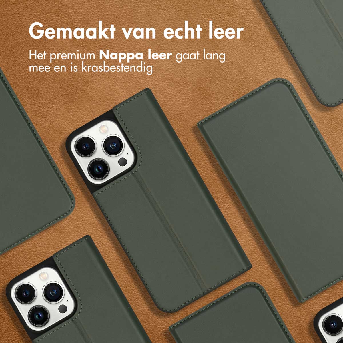 Accezz Premium Leather Slim Bookcase Apple iPhone 13 Pro - Groen - Afbeelding 6