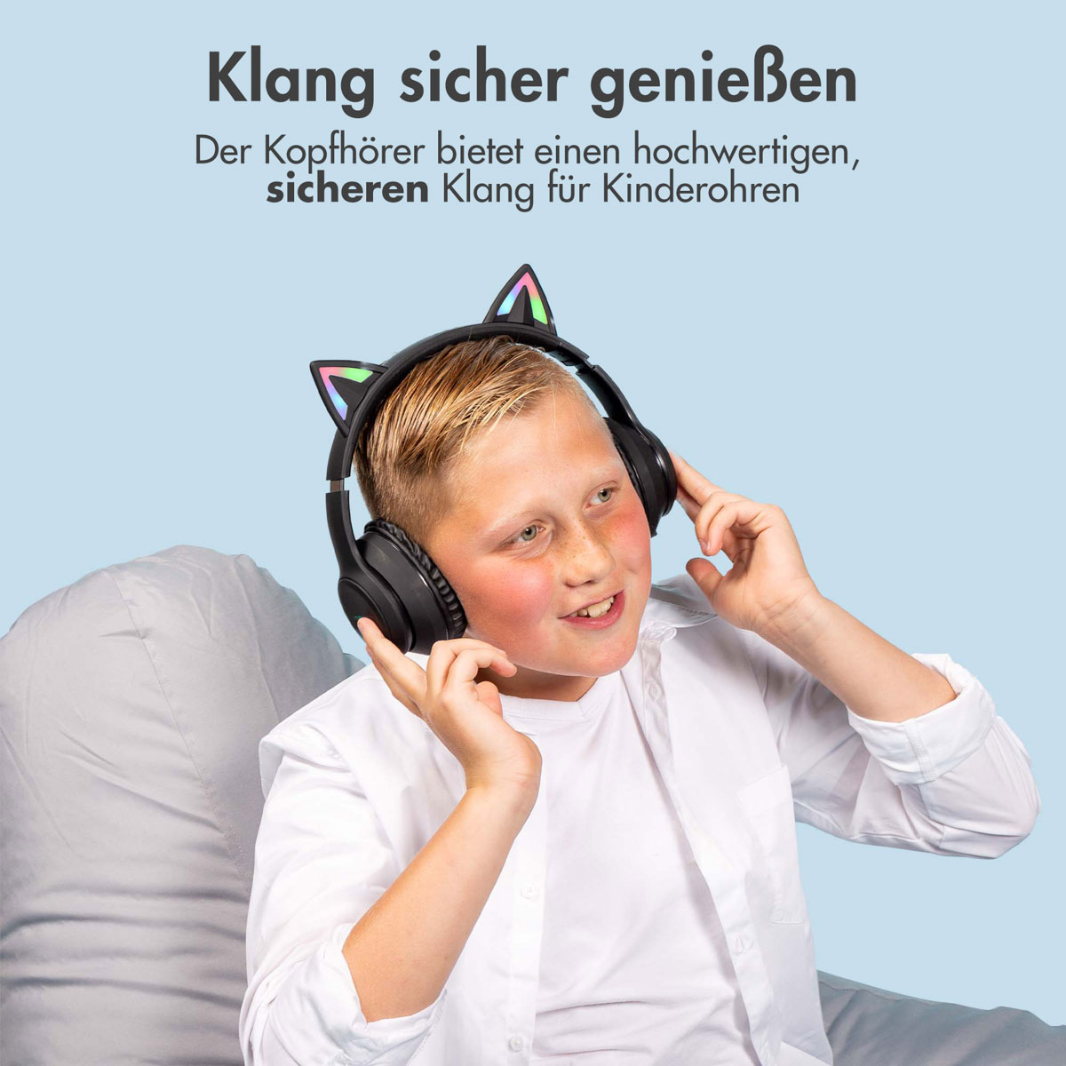 imoshion Draadloze Kinderkoptelefoon LED Light Cat Ear - Decibelbegrenzer - Met AUX kabel - Zwart - Afbeelding 6