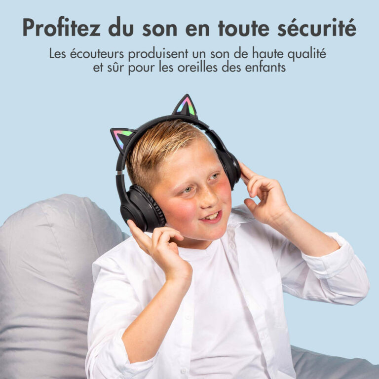 imoshion Draadloze Kinderkoptelefoon LED Light Cat Ear - Met AUX kabel - Zwart - Afbeelding 9