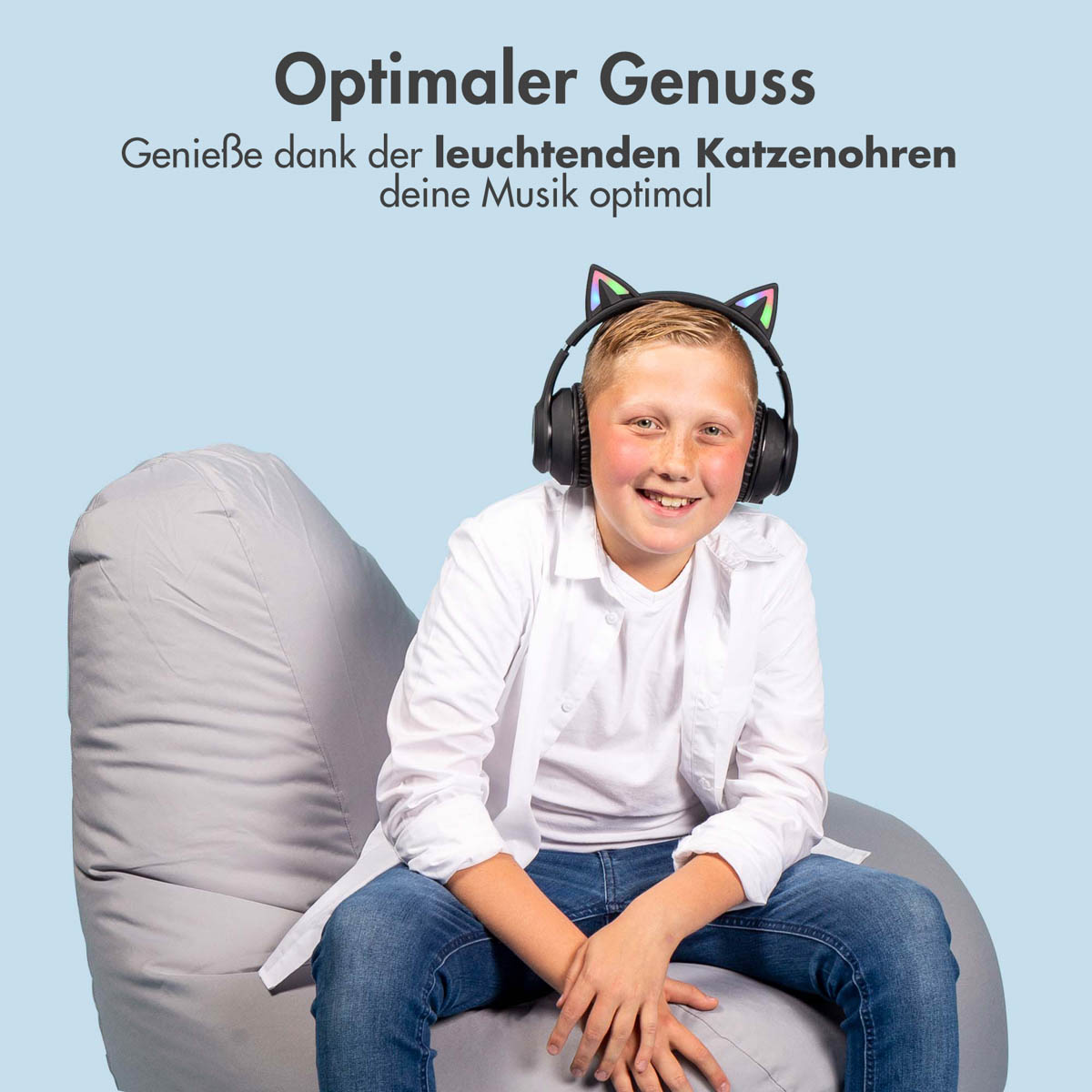 imoshion Draadloze Kinderkoptelefoon LED Light Cat Ear - Decibelbegrenzer - Met AUX kabel - Zwart - Afbeelding 2