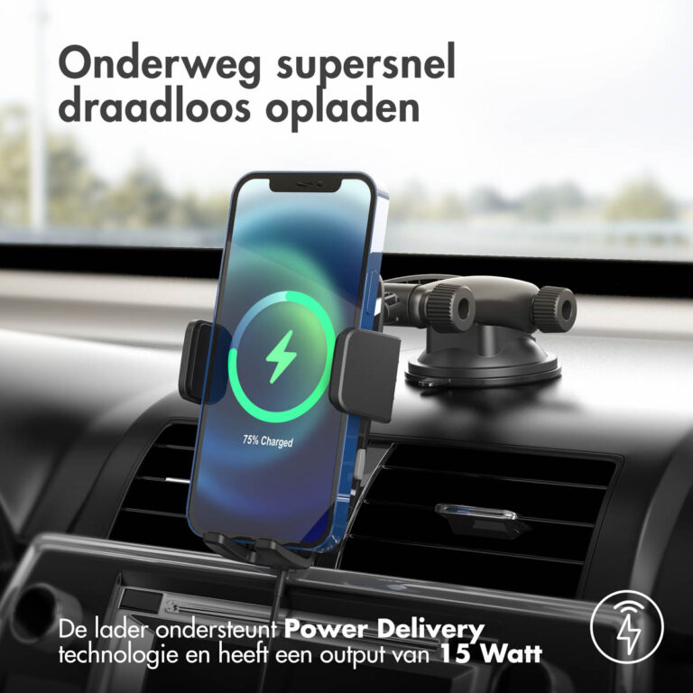 Accezz Telefoonhouder auto - Draadloze oplader - Dashboard en voorruit - Zwart - Afbeelding 6