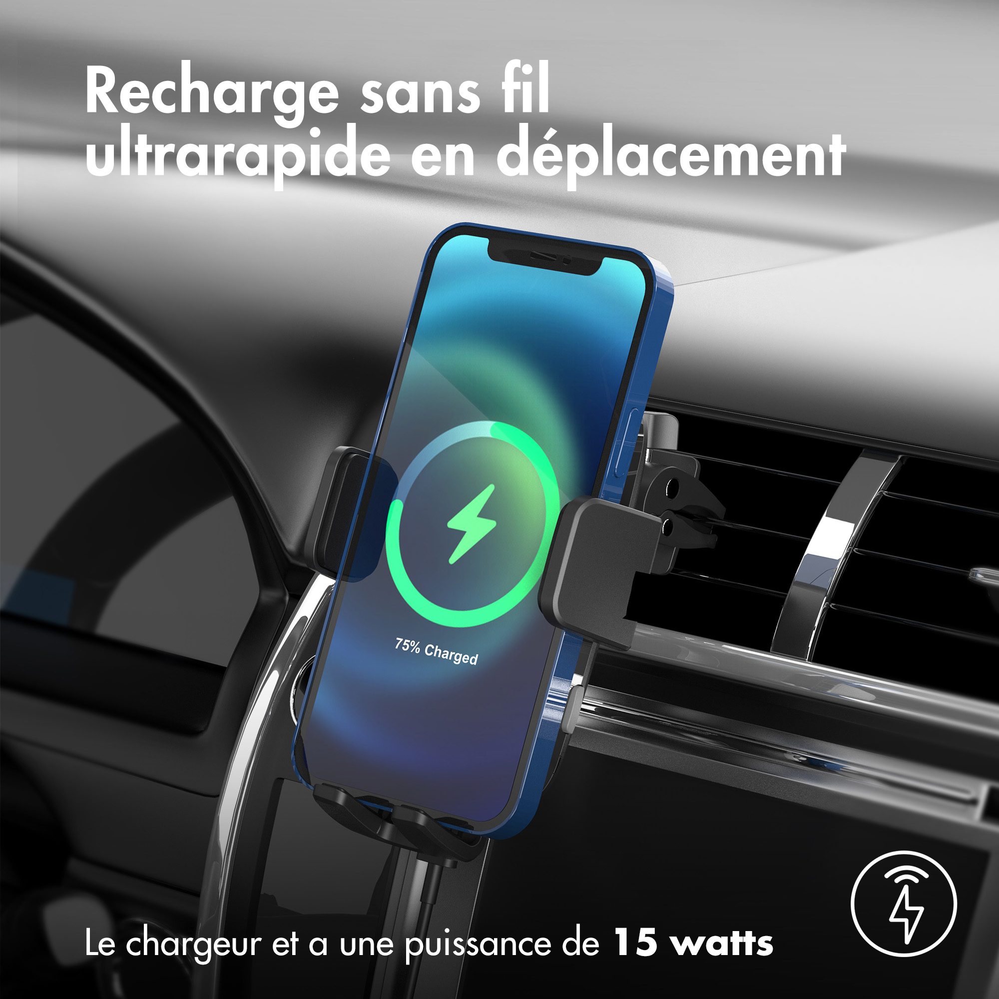 Accezz Telefoonhouder auto - Draadloze oplader - Ventilatierooster - Zwart - Afbeelding 5