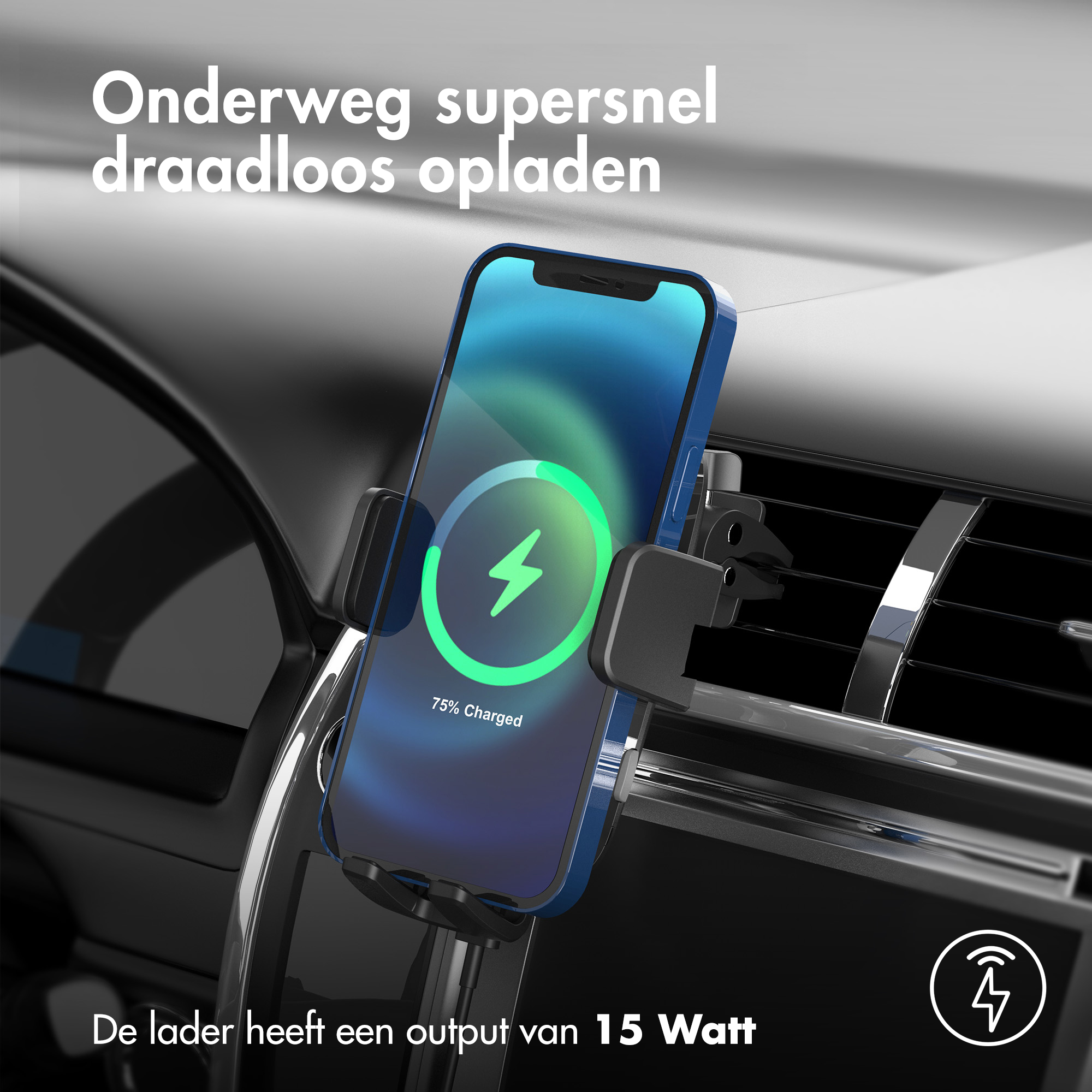 Accezz Telefoonhouder auto - Draadloze oplader - Ventilatierooster - Zwart - Afbeelding 4