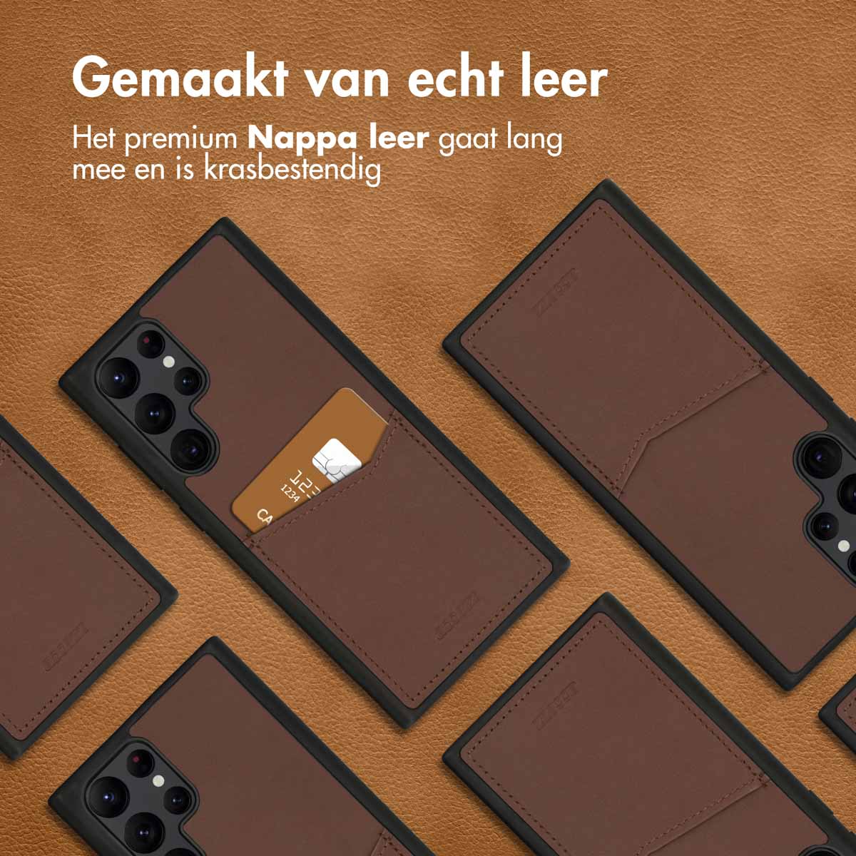 Accezz Premium Leather Card Slot Backcover Samsung Galaxy S22 Ultra - Bruin - Afbeelding 4