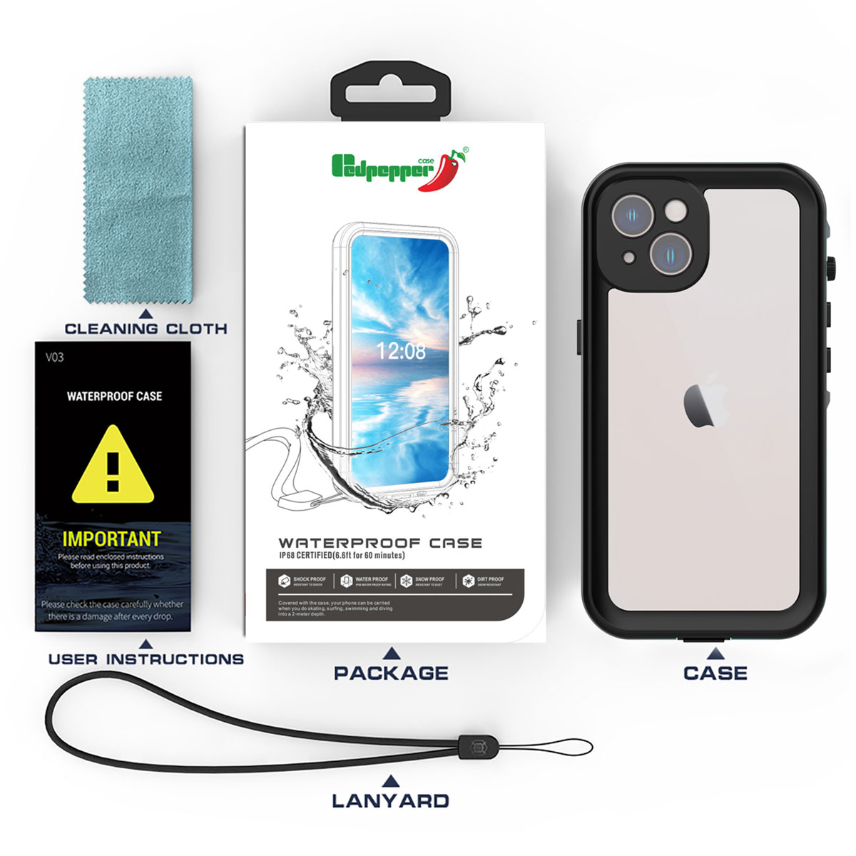 Redpepper Dot Plus Waterproof Backcover Apple iPhone 14 Plus – Zwart