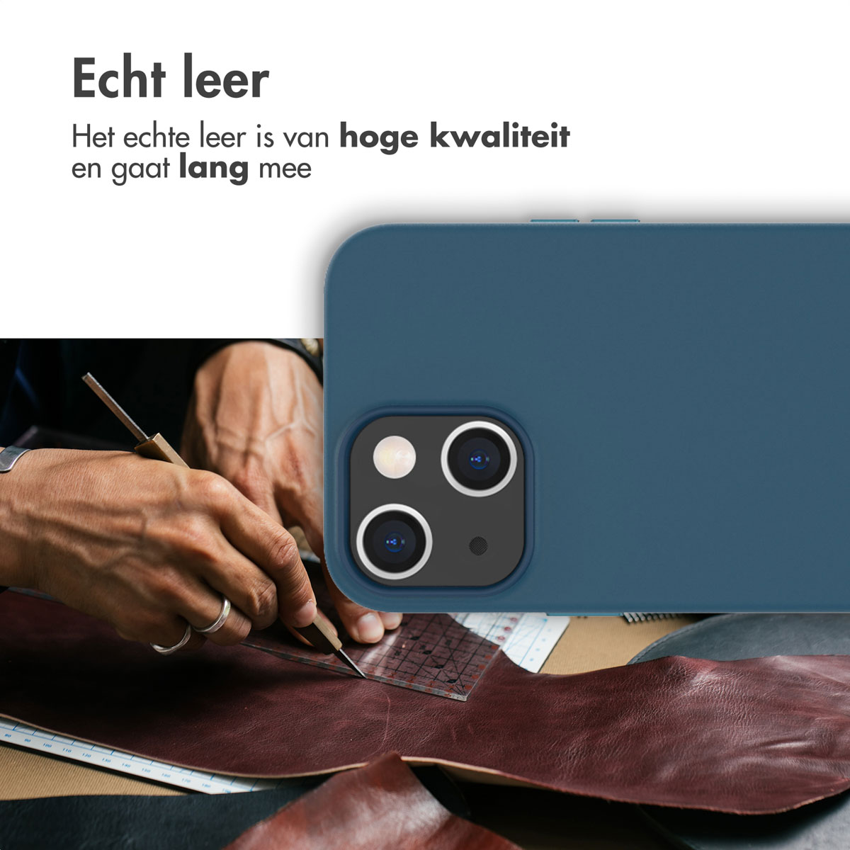 Accezz Leather Backcover met MagSafe Apple iPhone 14 Plus - Donkerblauw - Afbeelding 6