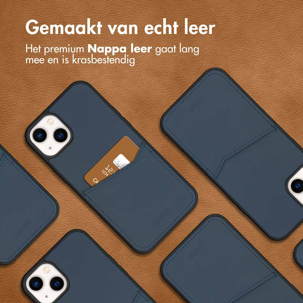 Accezz Premium Leather Card Slot Backcover Apple iPhone 14 Plus - Donkerblauw - Afbeelding 4