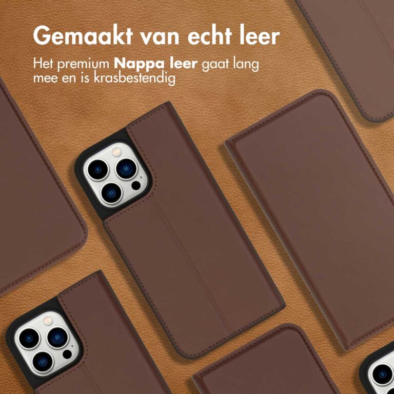 Accezz Premium Leather Slim Bookcase Apple iPhone 14 Pro Max - Bruin - Afbeelding 6