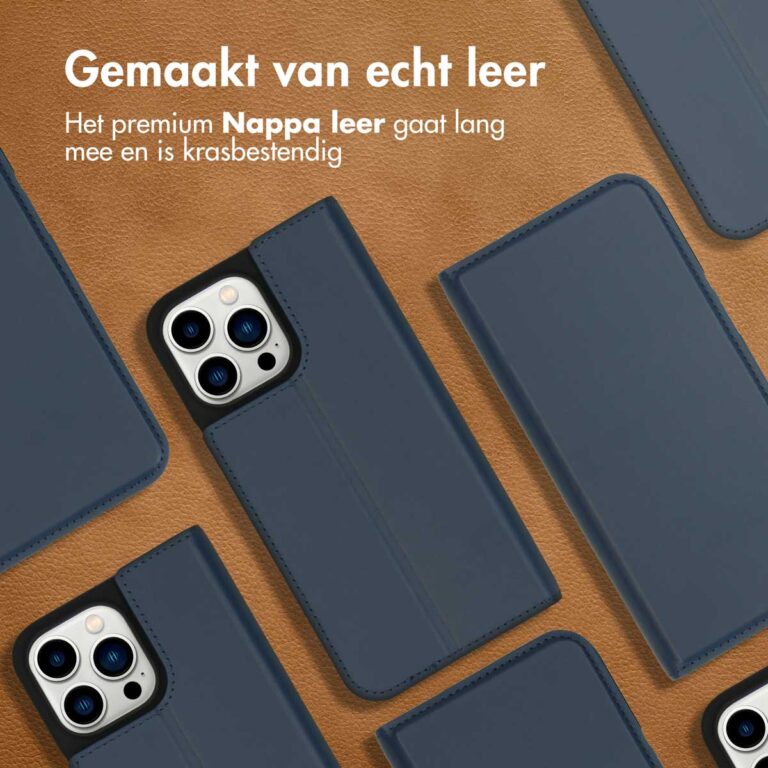Accezz Premium Leather Slim Bookcase Apple iPhone 14 Pro Max - Donkerblauw - Afbeelding 6