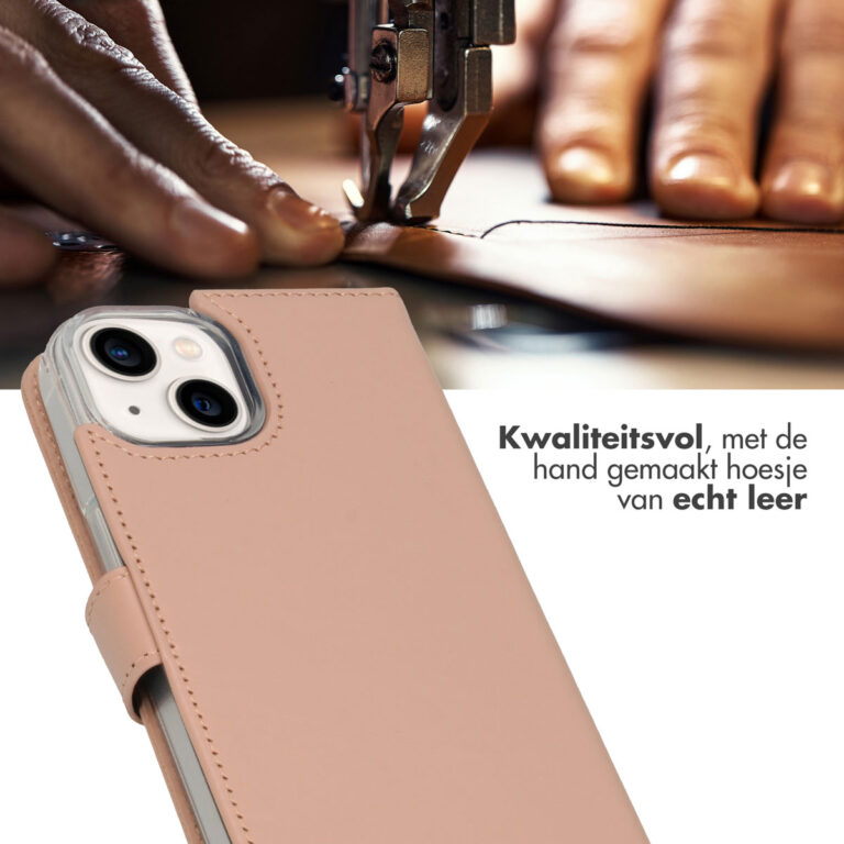 Selencia Echt Lederen Bookcase Apple iPhone 14 - Dusty Pink - Afbeelding 4