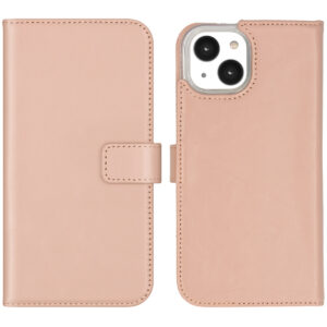 Selencia Echt Leren Bookcase iPhone 14 - Dusty Pink