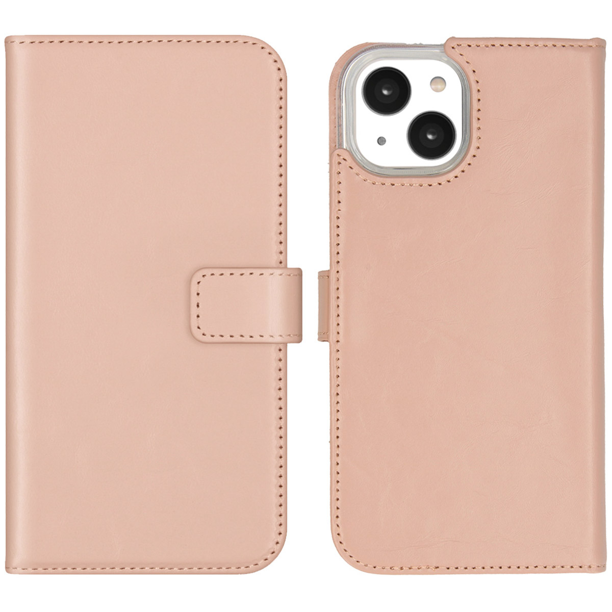 Selencia Echt Leren Bookcase iPhone 14 – Dusty Pink