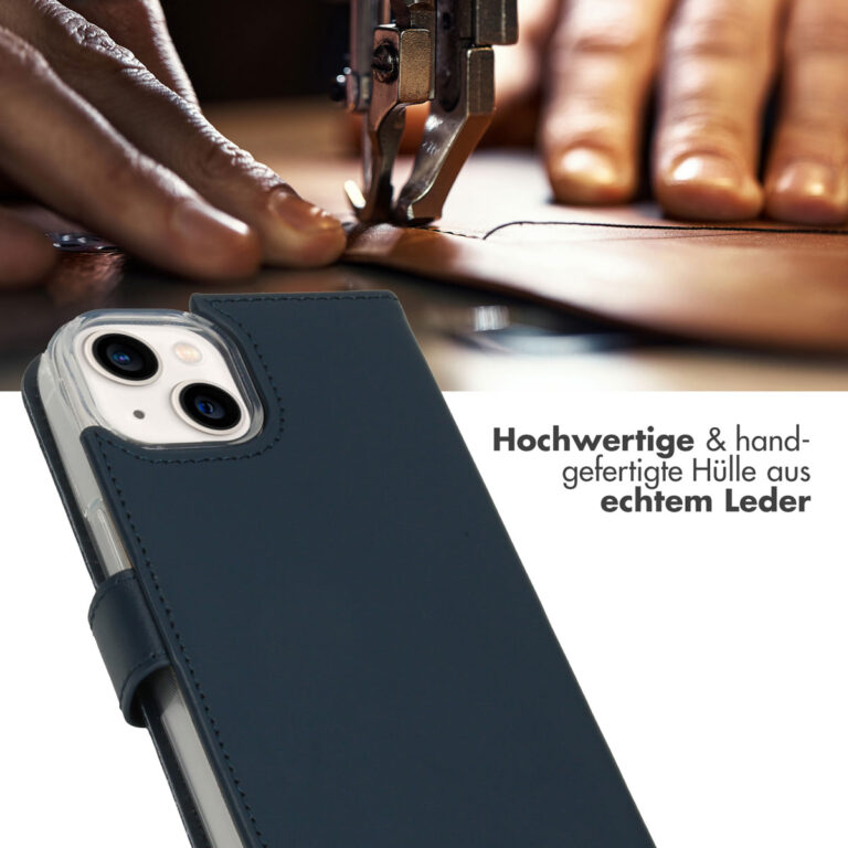 Selencia Echt Lederen Bookcase Apple iPhone 14 - Blauw - Afbeelding 10