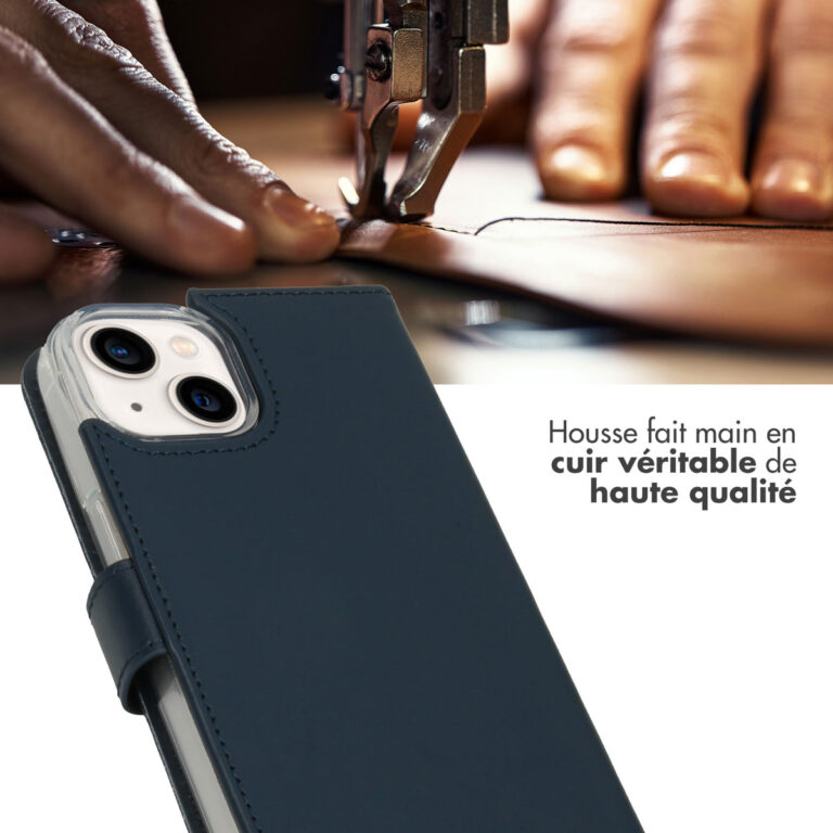 Selencia Echt Lederen Bookcase Apple iPhone 14 - Blauw - Afbeelding 7