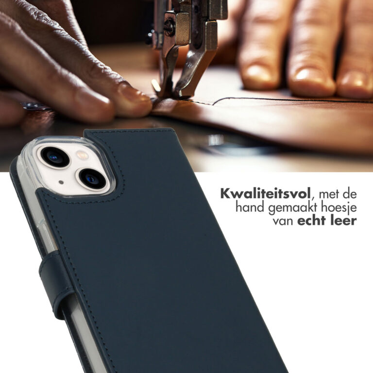 Selencia Echt Lederen Bookcase Apple iPhone 14 - Blauw - Afbeelding 4