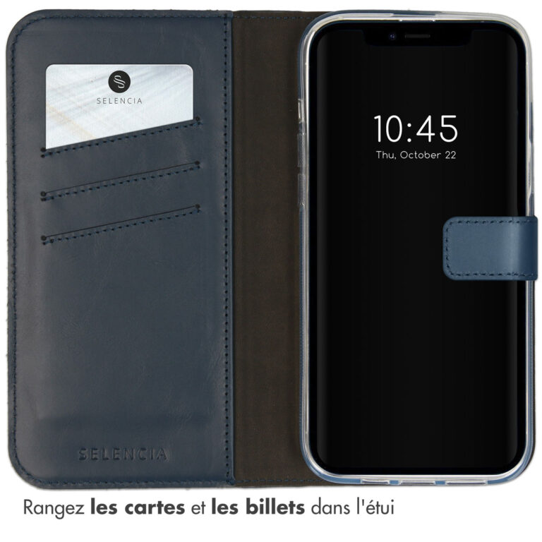 Selencia Echt Lederen Bookcase Apple iPhone 14 - Blauw - Afbeelding 6