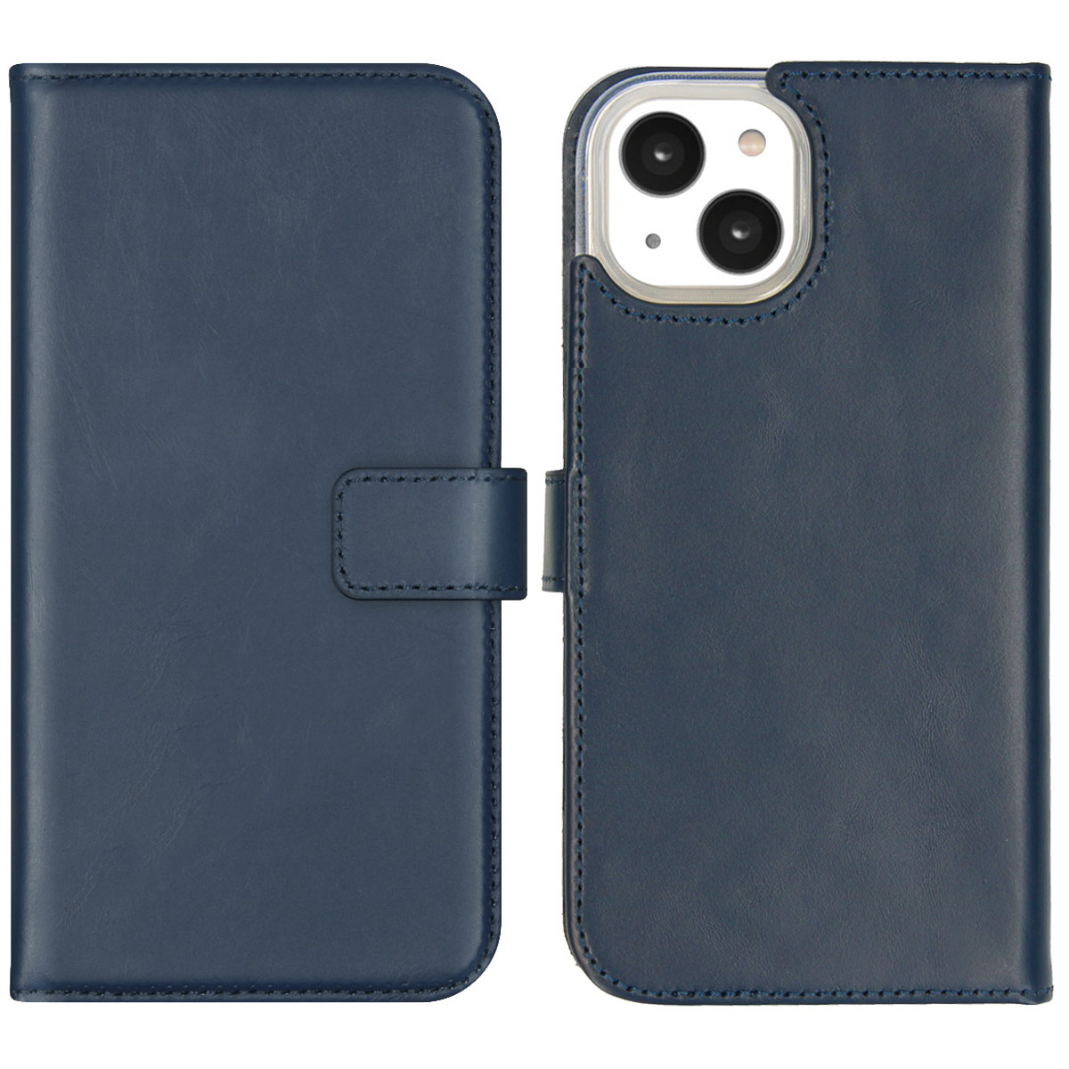 Selencia Echt Leren Bookcase iPhone 14 – Blauw