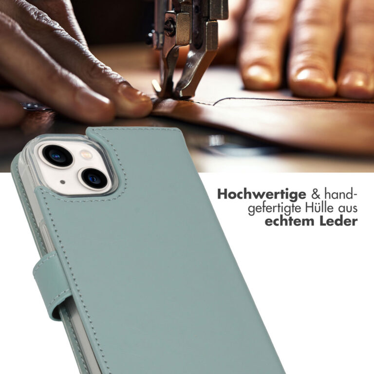 Selencia Echt Leren Bookcase iPhone 14 - Air Blue - Afbeelding 10