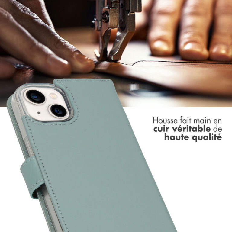 Selencia Echt Lederen Bookcase Apple iPhone 14 - Air Blue - Afbeelding 7