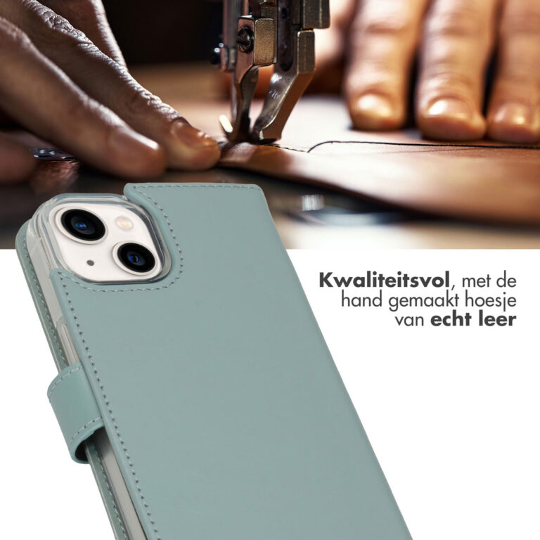 Selencia Echt Lederen Bookcase Apple iPhone 14 - Air Blue - Afbeelding 4