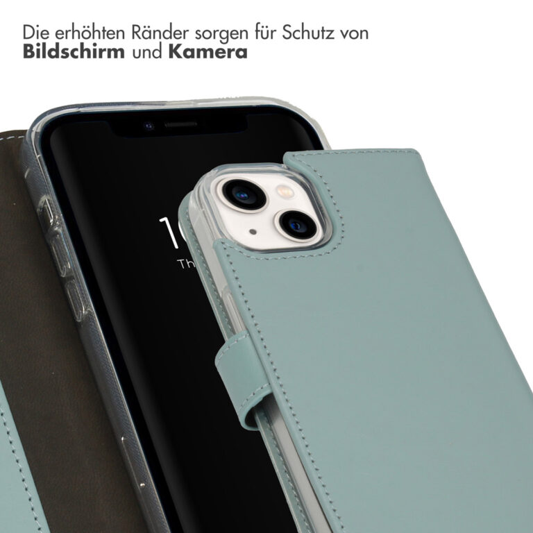 Selencia Echt Lederen Bookcase Apple iPhone 14 - Air Blue - Afbeelding 8
