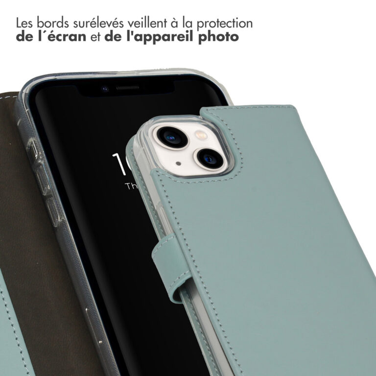 Selencia Echt Lederen Bookcase Apple iPhone 14 - Air Blue - Afbeelding 5