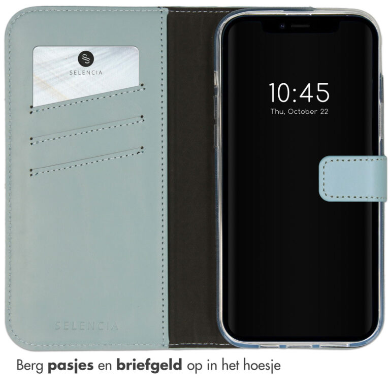 Selencia Echt Lederen Bookcase Apple iPhone 14 - Air Blue - Afbeelding 3
