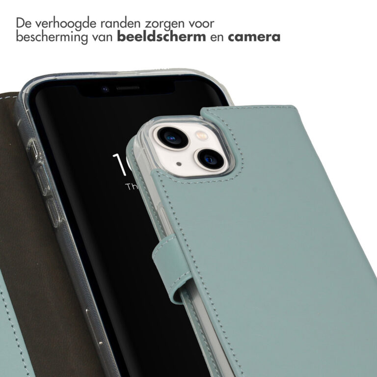 Selencia Echt Lederen Bookcase Apple iPhone 14 - Air Blue - Afbeelding 2