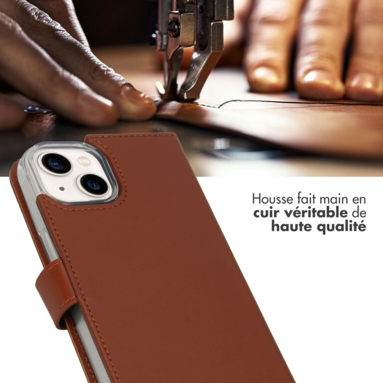 Selencia Echt Lederen Bookcase Apple iPhone 14 - Lichtbruin - Afbeelding 7