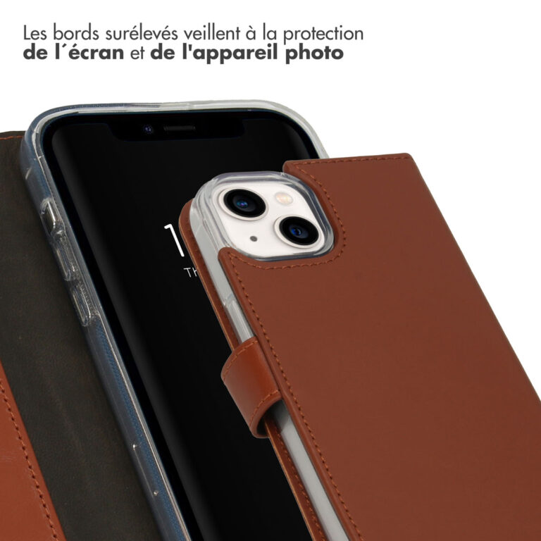 Selencia Echt Lederen Bookcase Apple iPhone 14 - Lichtbruin - Afbeelding 5