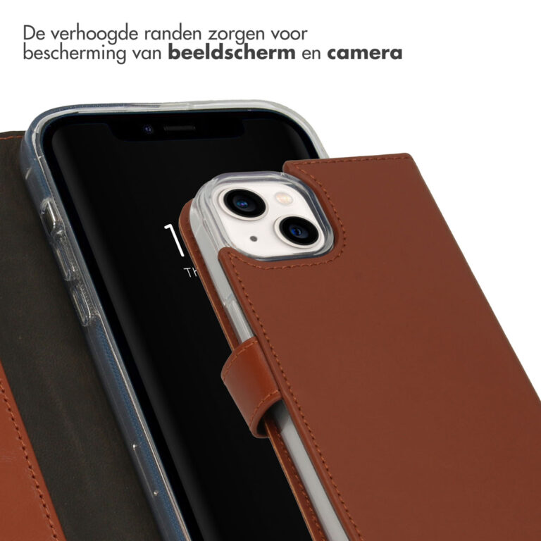 Selencia Echt Lederen Bookcase Apple iPhone 14 - Lichtbruin - Afbeelding 2
