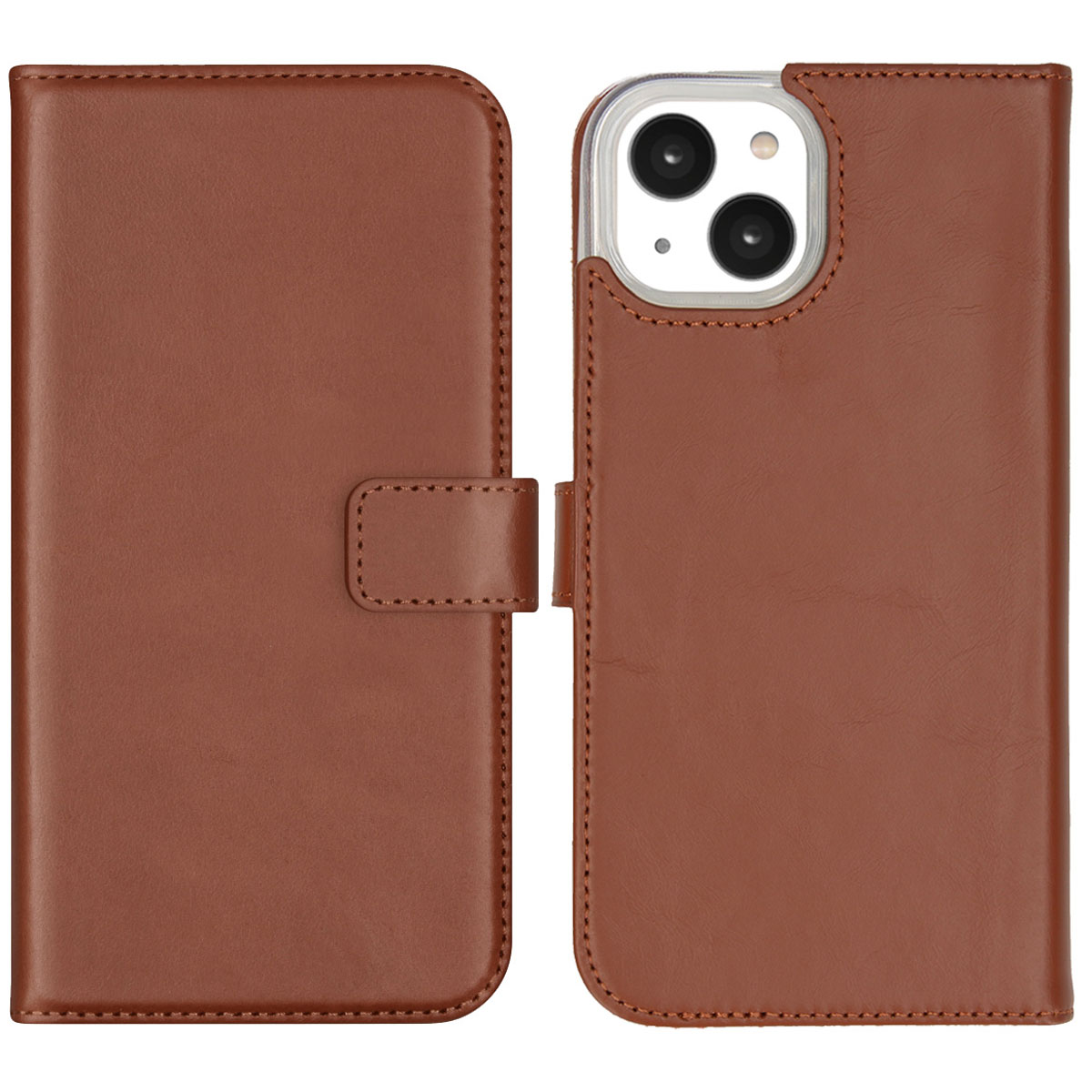 Selencia Echt Leren Bookcase iPhone 14 – Lichtbruin