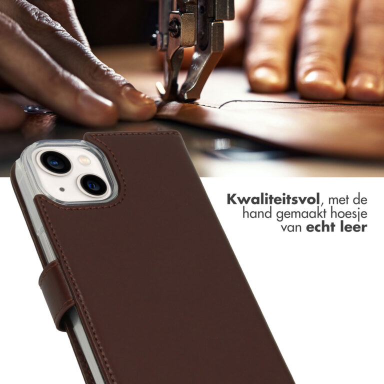 Selencia Echt Lederen Bookcase Apple iPhone 14 - Bruin - Afbeelding 4