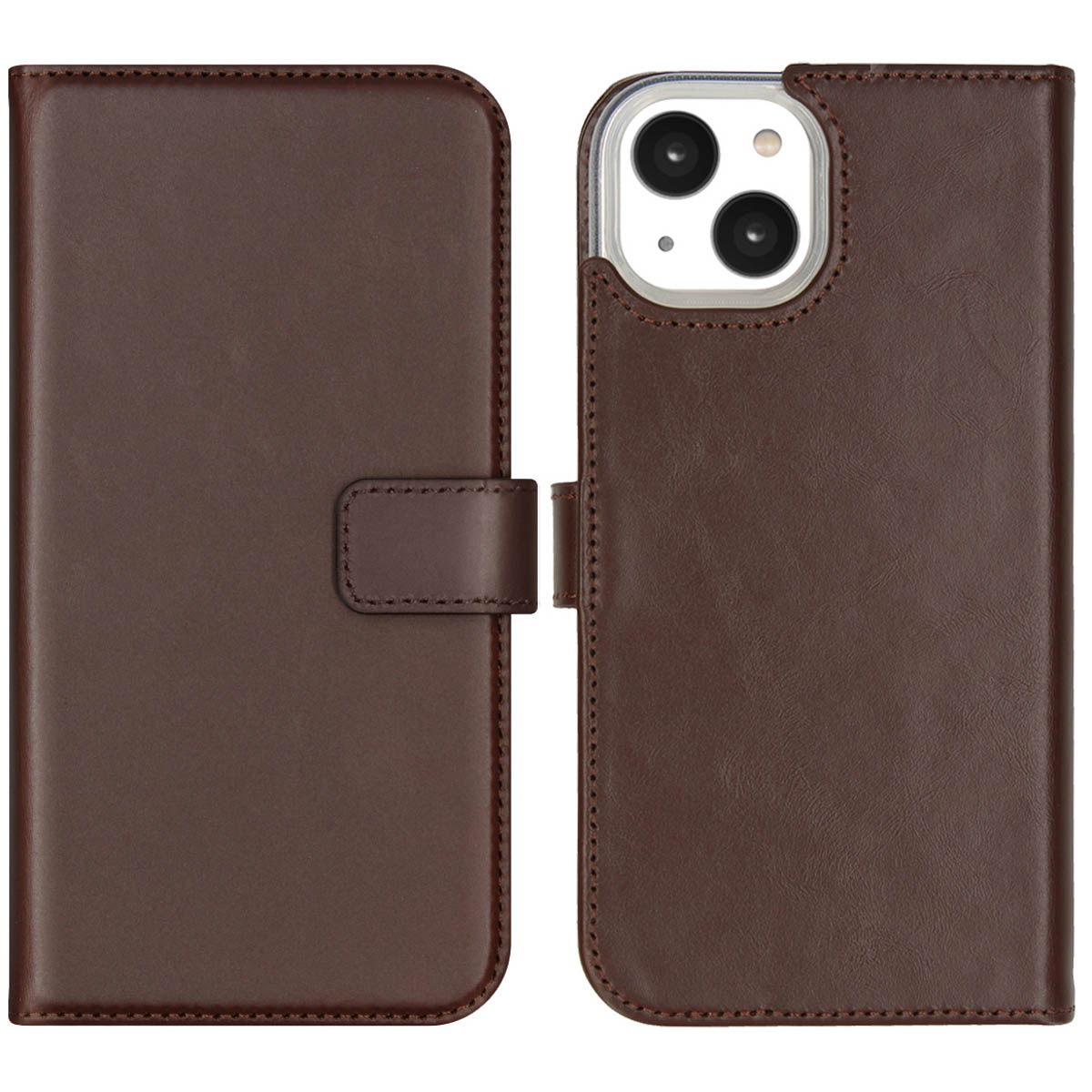 Selencia Echt Leren Bookcase iPhone 14 – Bruin
