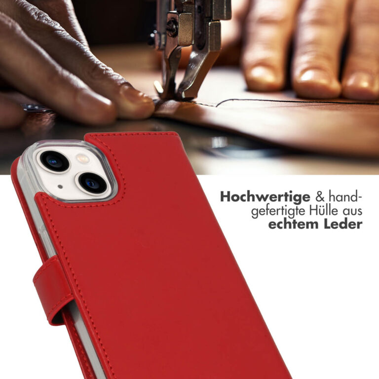 Selencia Echt Lederen Bookcase Apple iPhone 14 - Rood - Afbeelding 10
