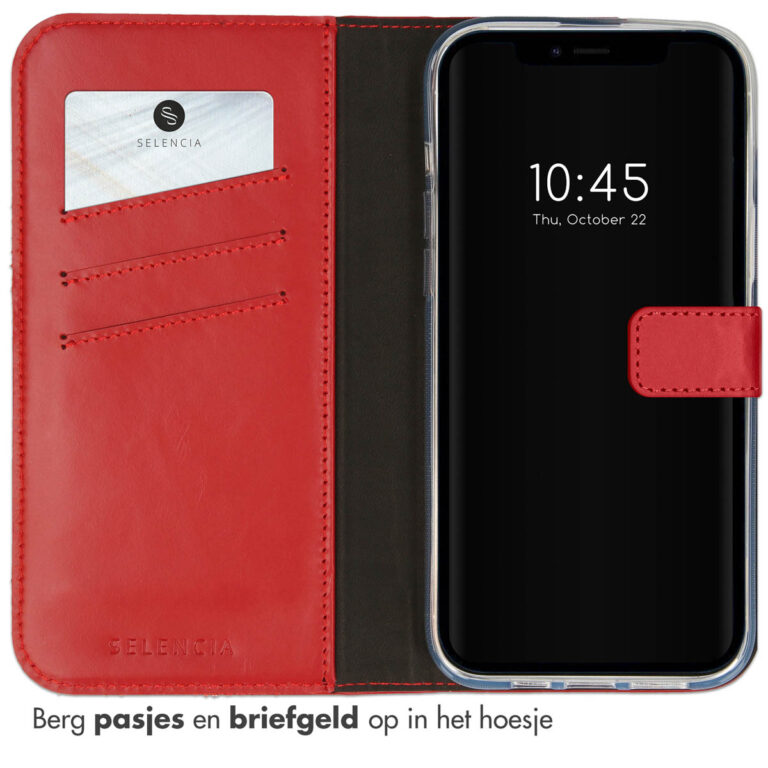 Selencia Echt Lederen Bookcase Apple iPhone 14 - Rood - Afbeelding 3