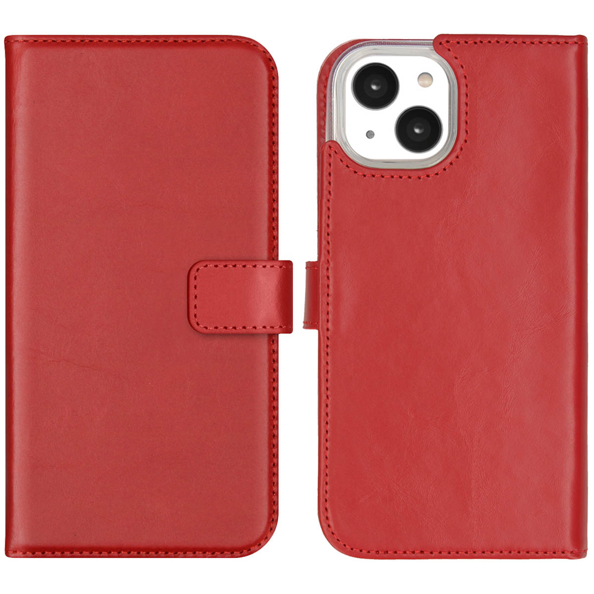 Selencia Echt Leren Bookcase iPhone 14 – Rood