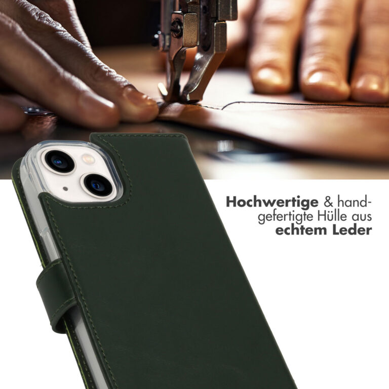 Selencia Echt Lederen Bookcase Apple iPhone 14 - Groen - Afbeelding 10