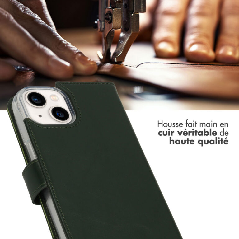 Selencia Echt Lederen Bookcase Apple iPhone 14 - Groen - Afbeelding 7