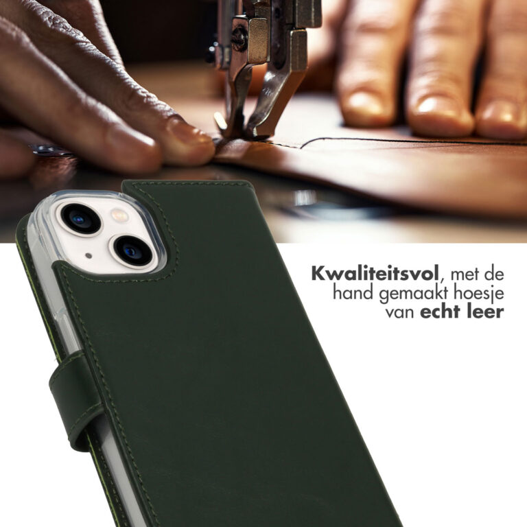 Selencia Echt Lederen Bookcase Apple iPhone 14 - Groen - Afbeelding 4
